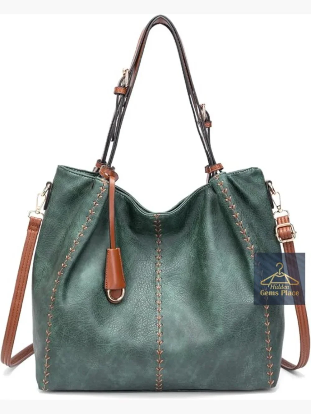 Vintage PU Hobo Shoulder Bag Bucket Tote Rivet Detail Purse